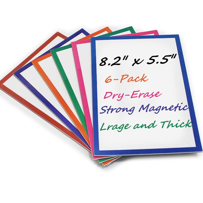 ZHIDIAN 6Pcs Magnetic Dry Erase Labels Extra-Large, 8.2x5.5'' Thick Reusable Fridge White Board Magnets, Colored Dry Wipe Daily Planner Chore Chart Whiteboard Message Cards - Image 1